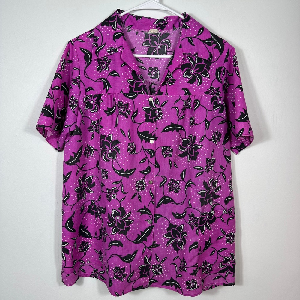 VTG Artistic Creation Button Up Shirt Womens Medium Purple Vintage Floral